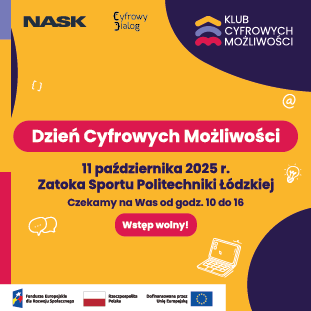 Grafika w KCV wydarzenia, z najważniejszymi danymi. Logotypy: KCM, NASK, SC i ologowanie unijne.