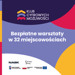 Grafika w KV projektu. Z logotypami: KCM, NASK, SCD i wymagane ologowanie unijne.